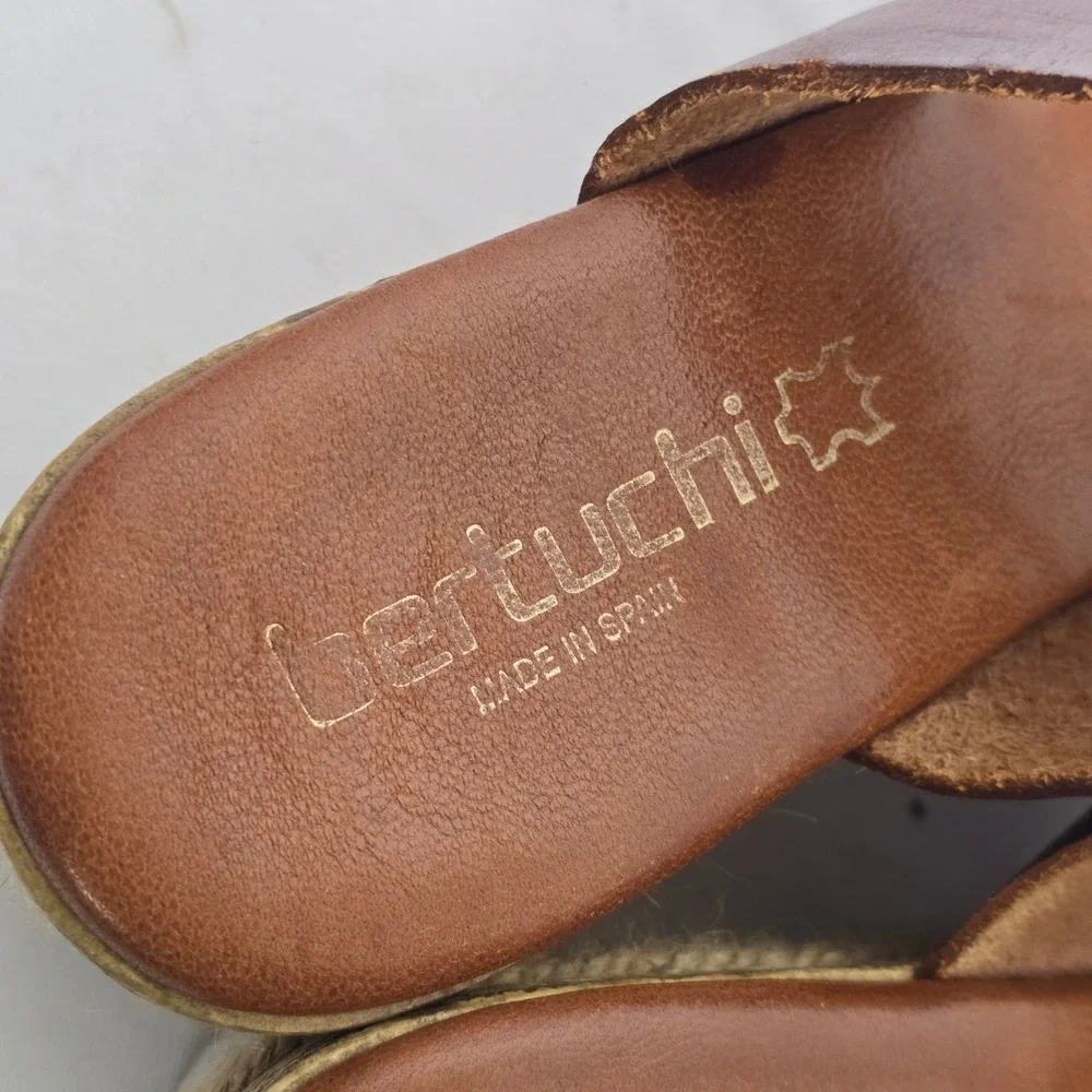 Bertuchi Spain Leather Espadrille Platform Sandals Brown Burgundy Wedge Women 41